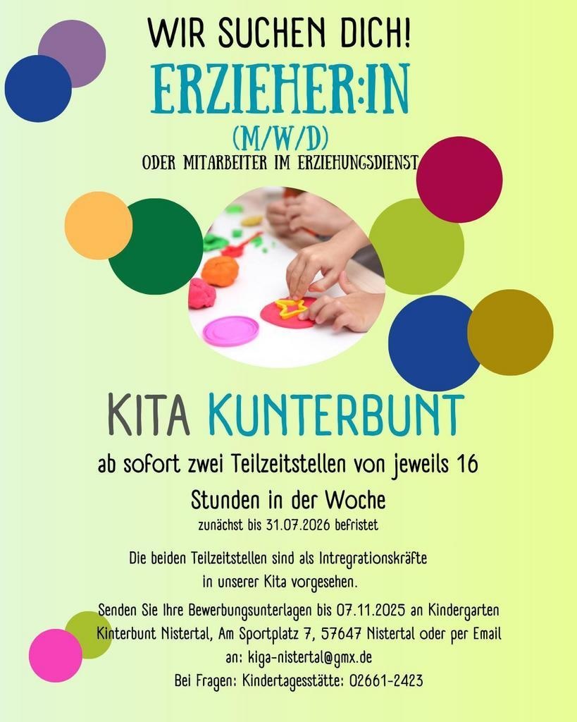 Wir suchen Dich! - Erzieher:in (m/w/d) Kita Kunterbunt